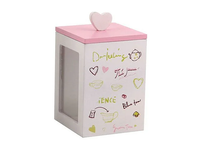 Teedose aus rosa und weißem Holz