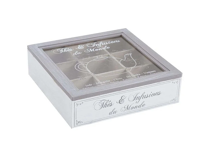 Boite à thé en bois compartimentée