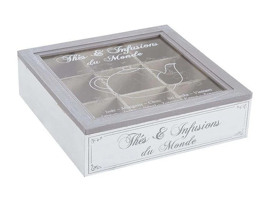 Boite à thé en bois compartimentée