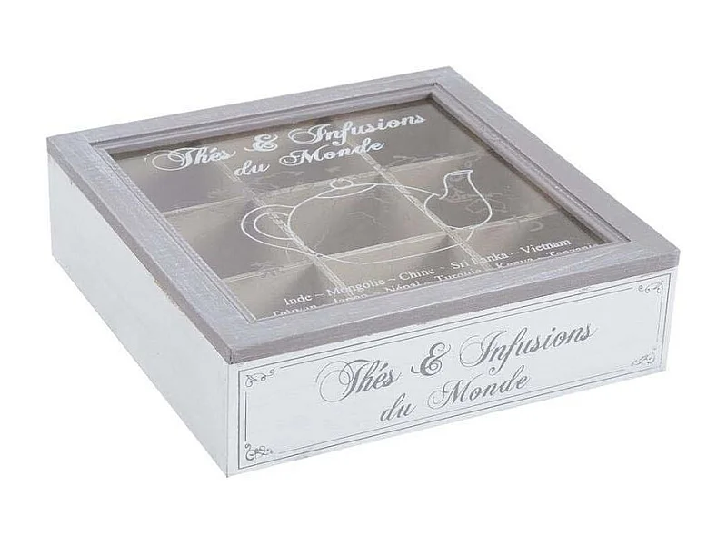 Boite à thé en bois compartimentée