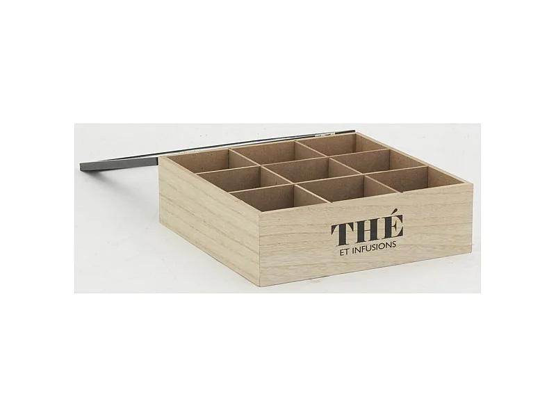 Boite à thé 9 compartiments en bois naturel et teinté Arbre de vie