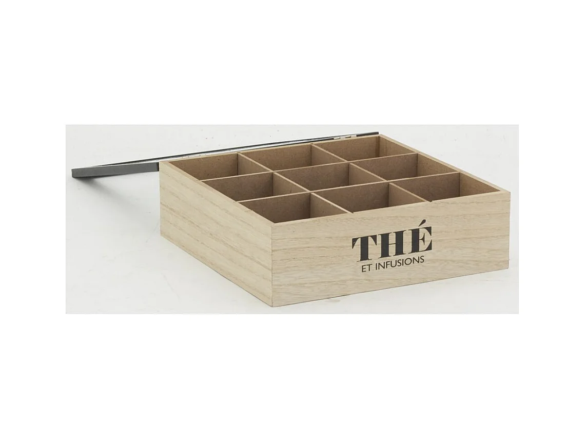 Boite à thé 9 compartiments en bois naturel et teinté Arbre de vie