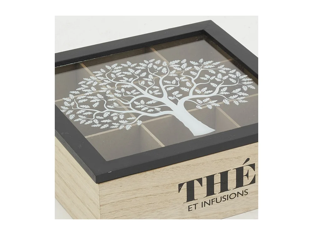 Boite à thé 9 compartiments en bois naturel et teinté Arbre de vie