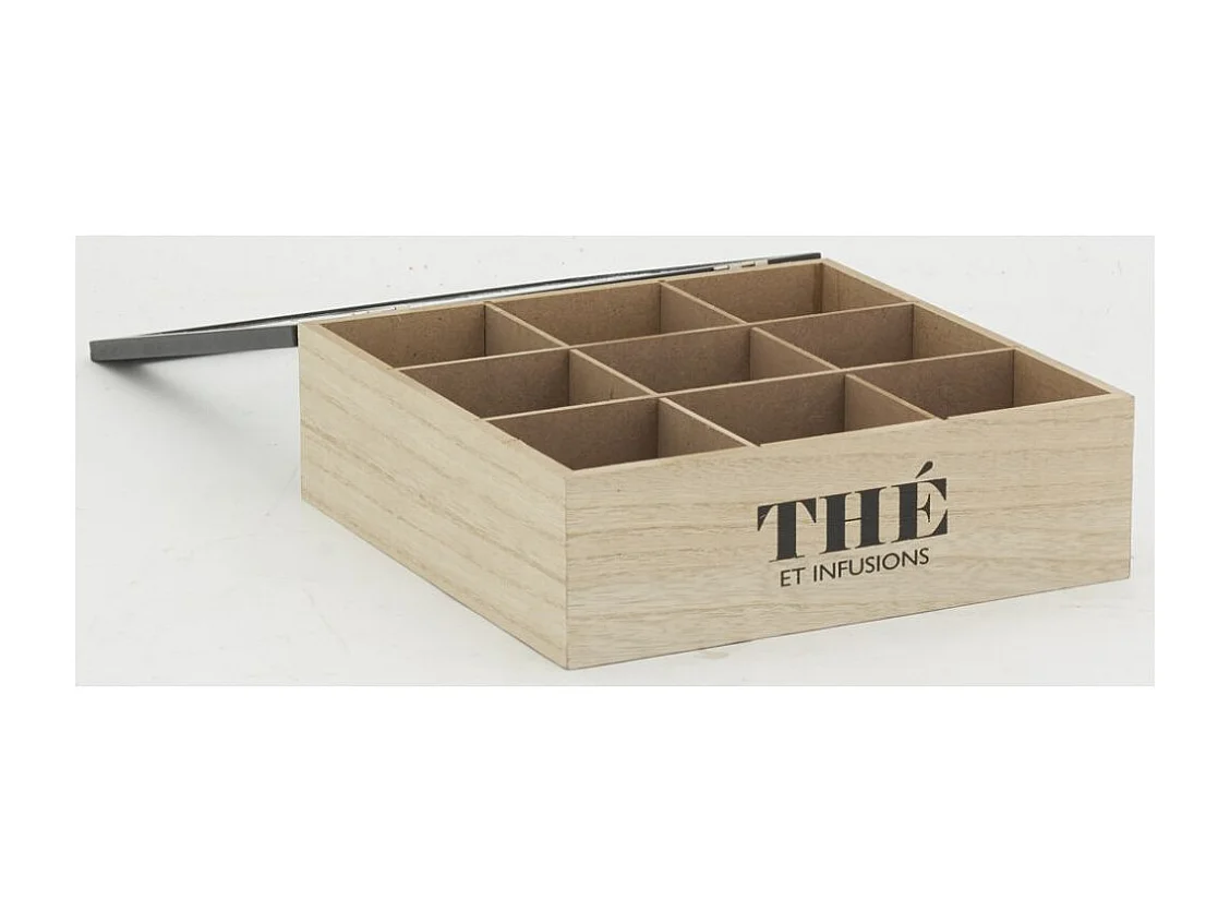 Boite à thé 9 compartiments en bois naturel et teinté Arbre de vie