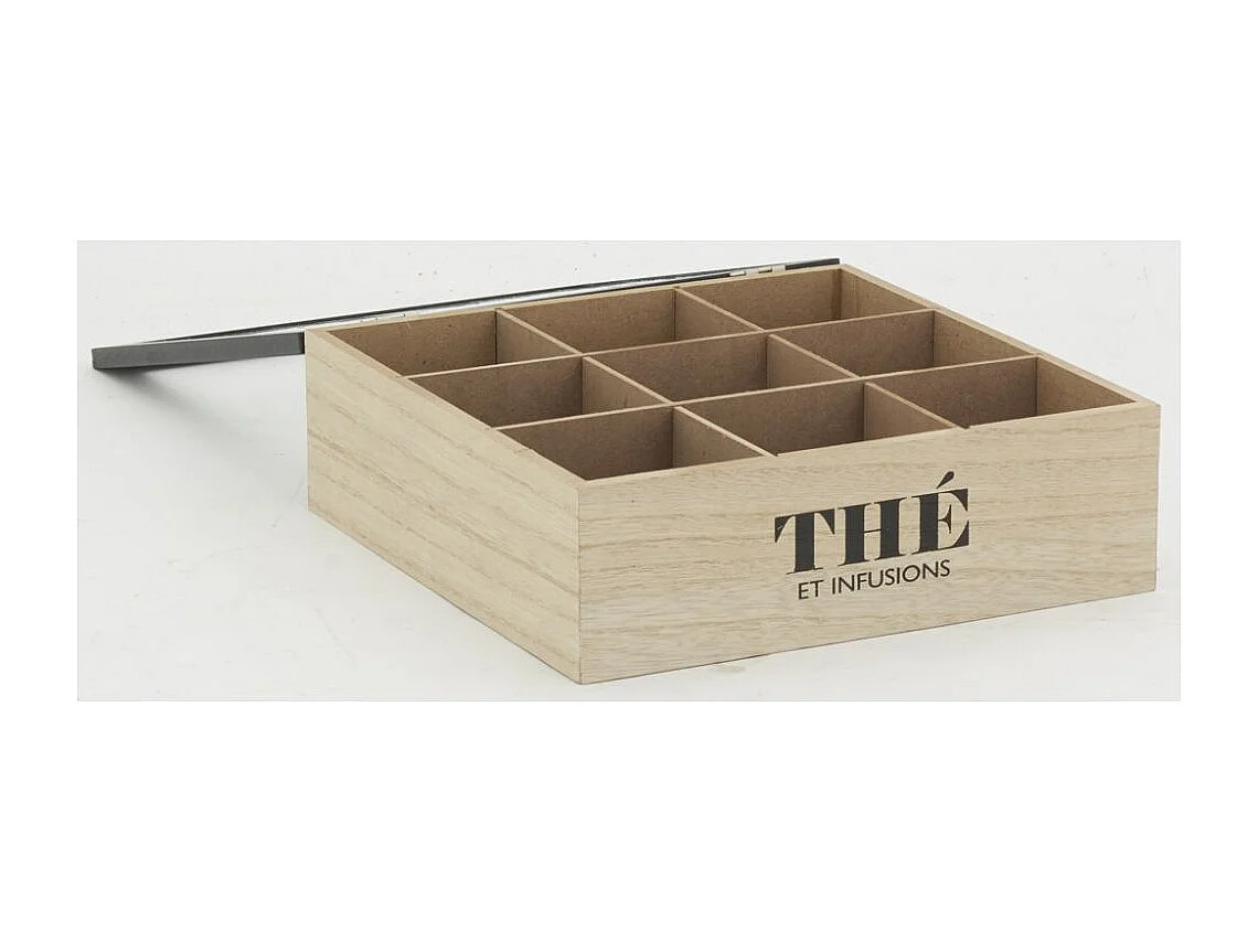 Boite à thé 9 compartiments en bois naturel et teinté Arbre de vie