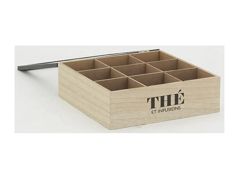 Boite à thé 9 compartiments en bois naturel et teinté Arbre de vie