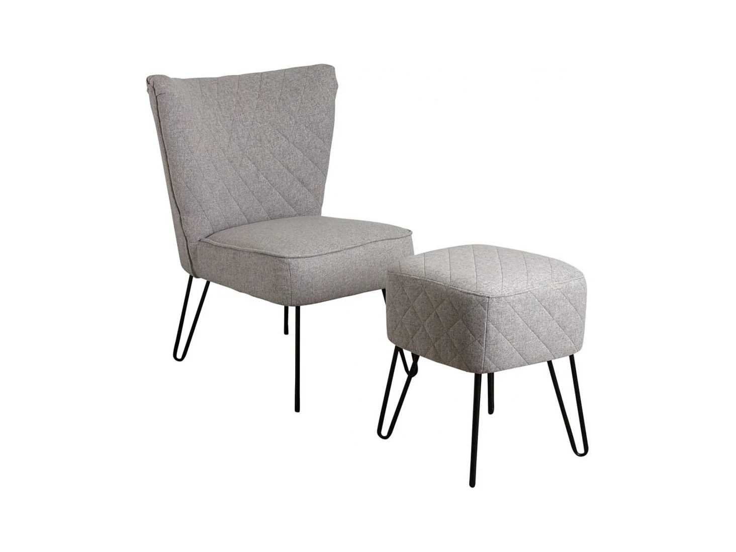Fauteuil en polyester gris et métal Capiton