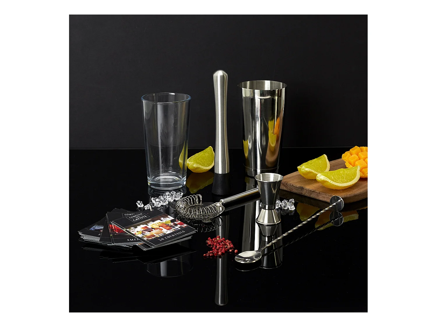 Set A Cocktail 5 Accessoires Et 50 Recettes Argent, Transparent