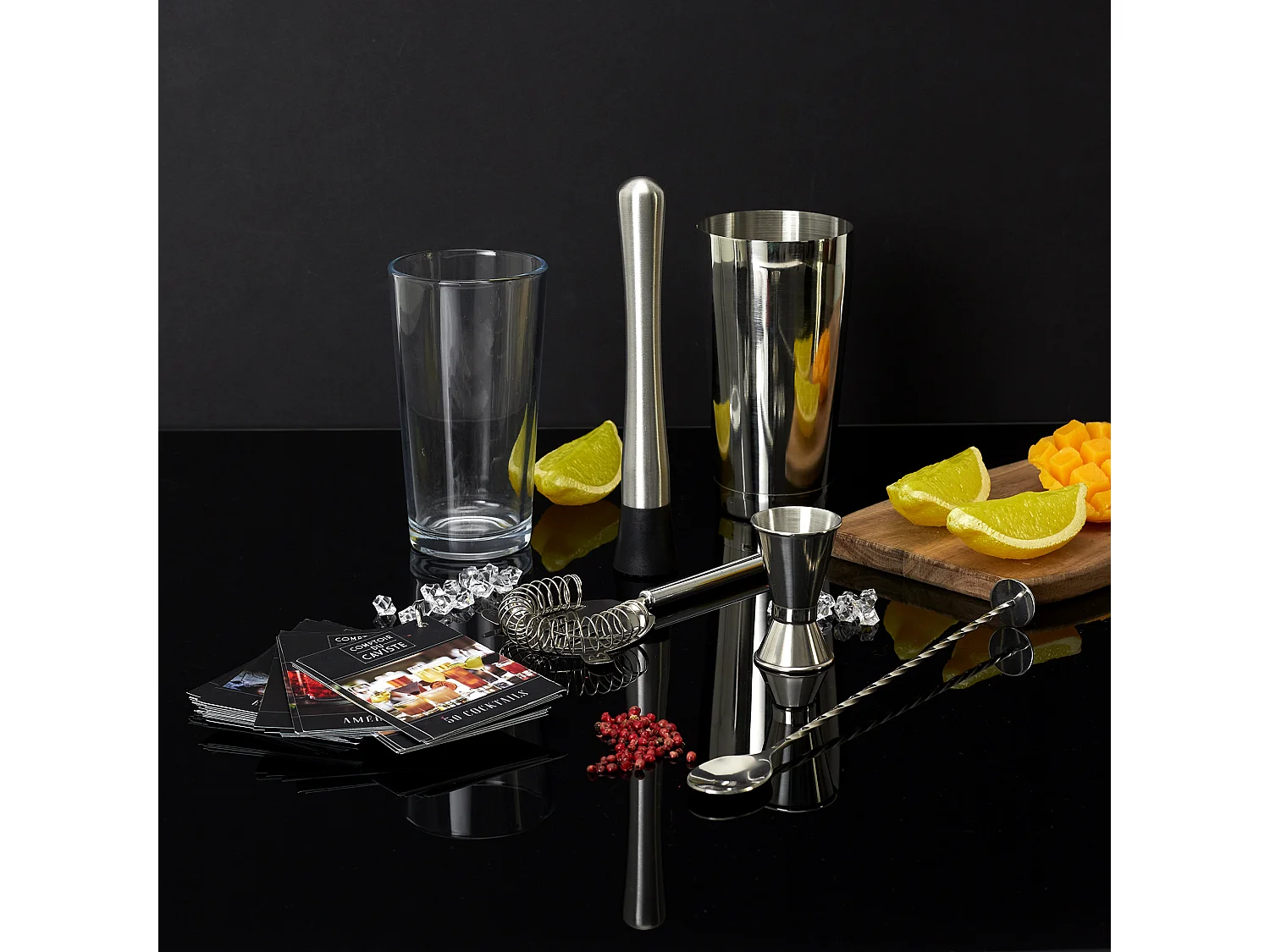 Set A Cocktail 5 Accessoires Et 50 Recettes Argent, Transparent