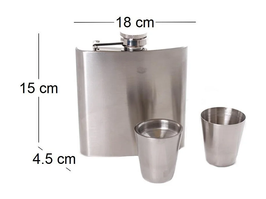 Petaca de whisky de acero inoxidable con 2 copas