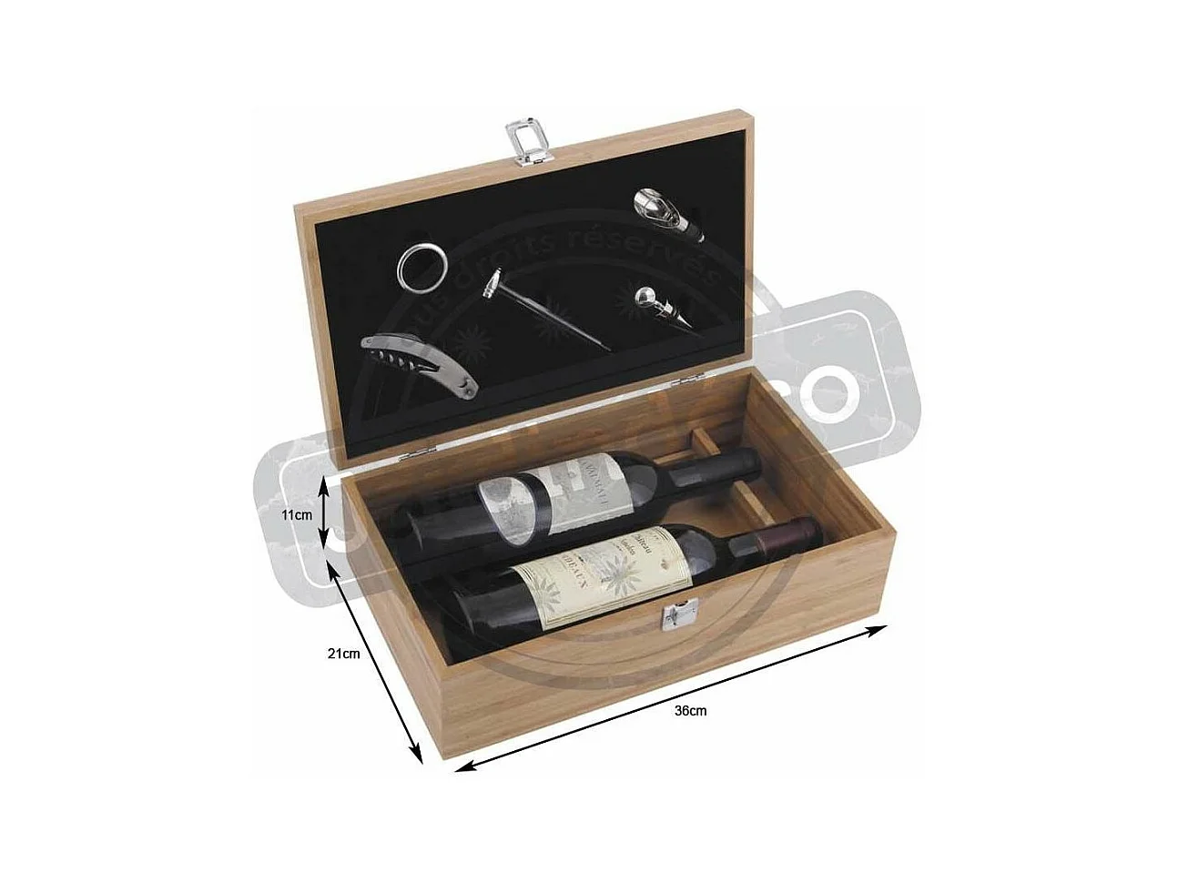 Kiste für 2 Weinflaschen mit Zubehör