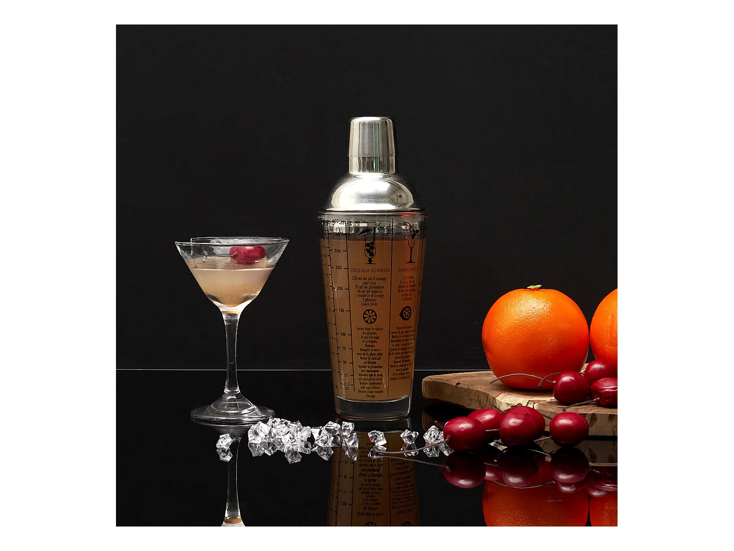 Shaker En Verre Avec Recettes 450ml Argent, Transparent