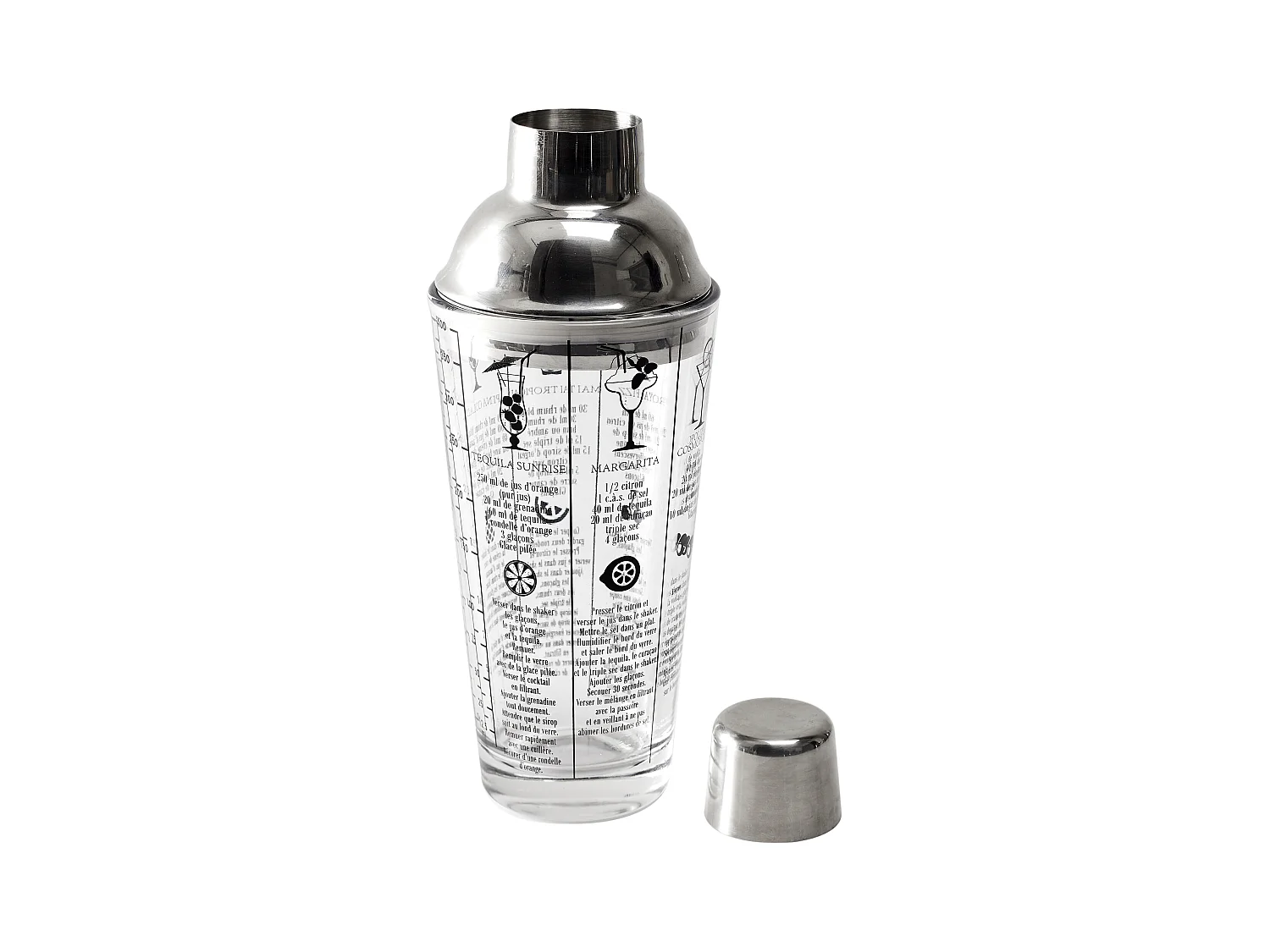 Shaker En Verre Avec Recettes 450ml Argent, Transparent