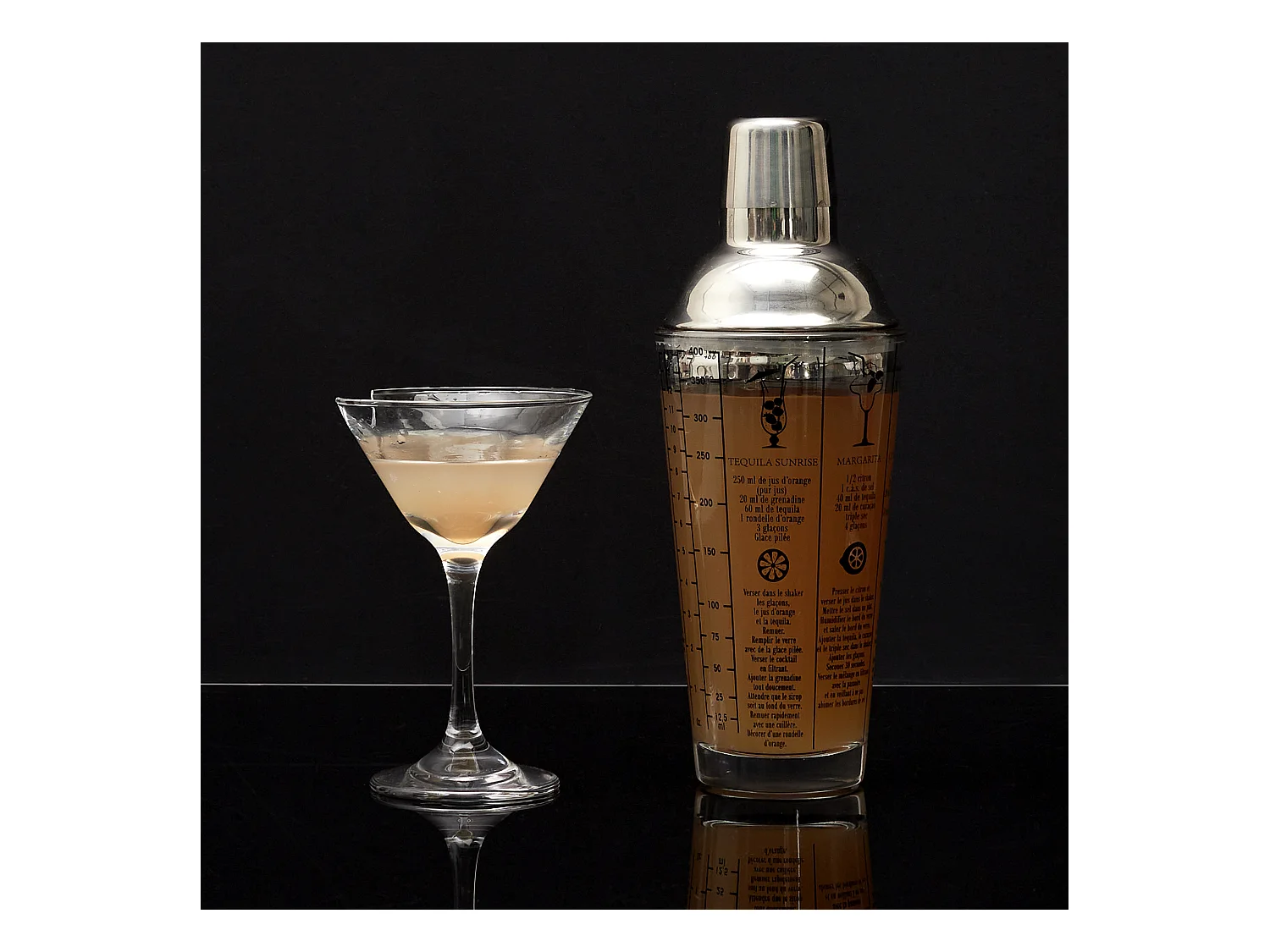 Shaker En Verre Avec Recettes 450ml Argent, Transparent