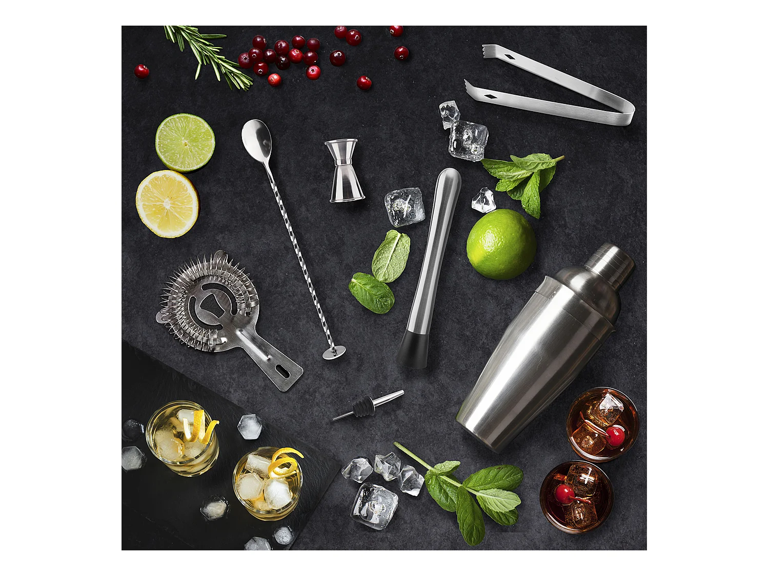 Coffret A Cocktail Support Bambou Argent, Marron