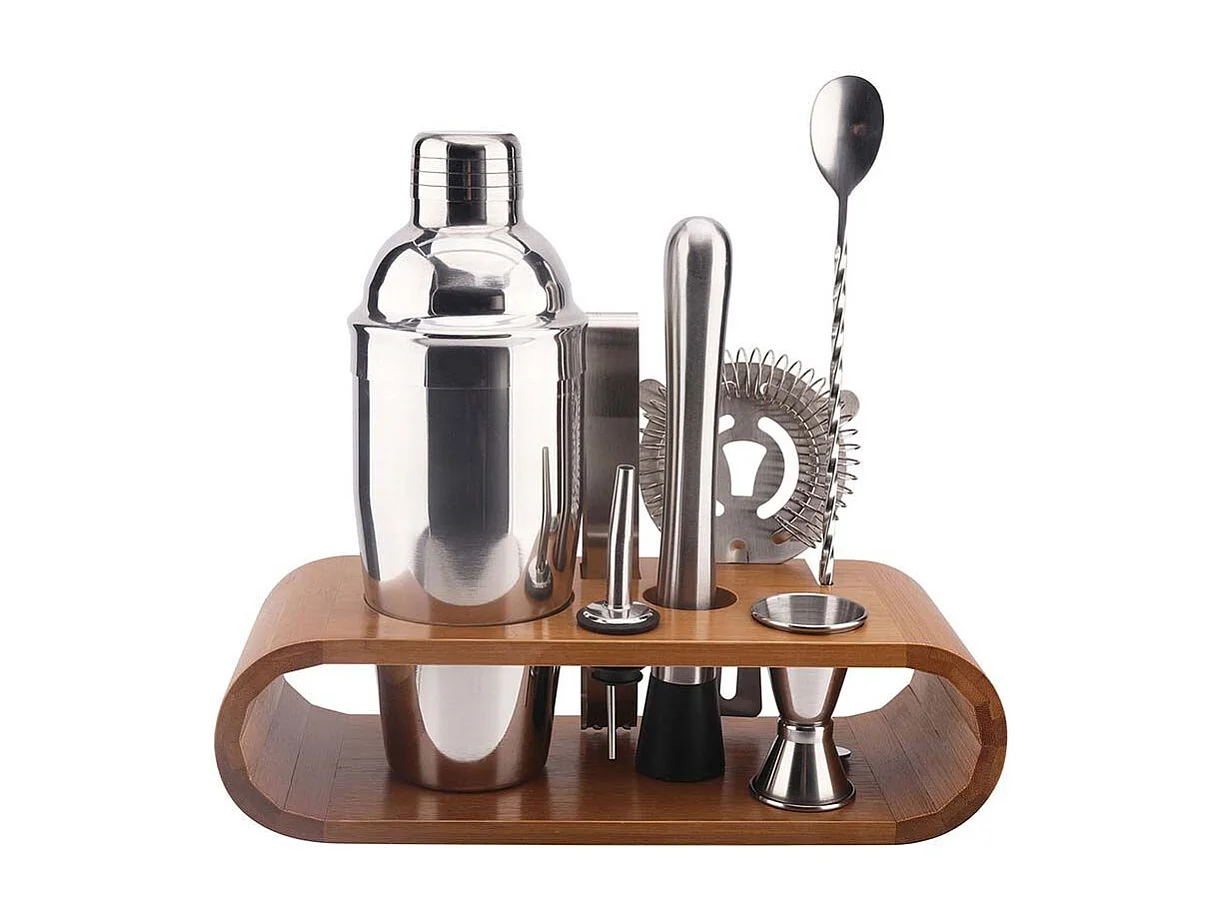 Coffret A Cocktail Support Bambou Argent, Marron