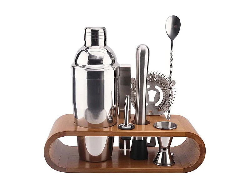 Coffret A Cocktail Support Bambou Argent, Marron