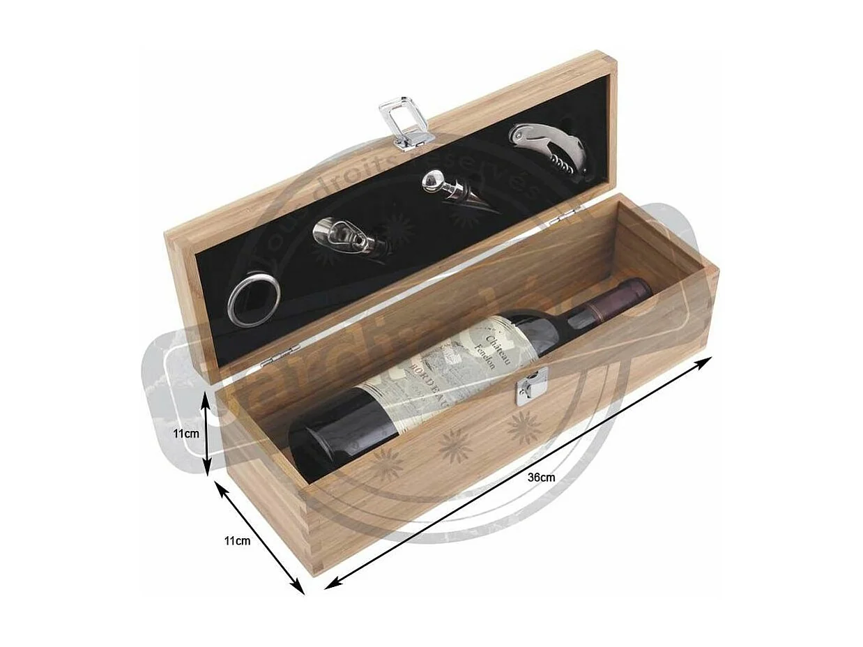 Coffret bouteille vin en bambou – 4 accessoires inox – Élégant et naturel