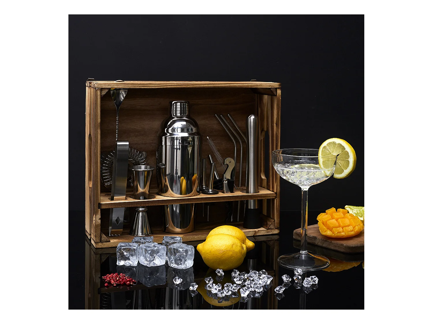 Set A Cocktail 15 Accessoires Marron, Argent, Transparent