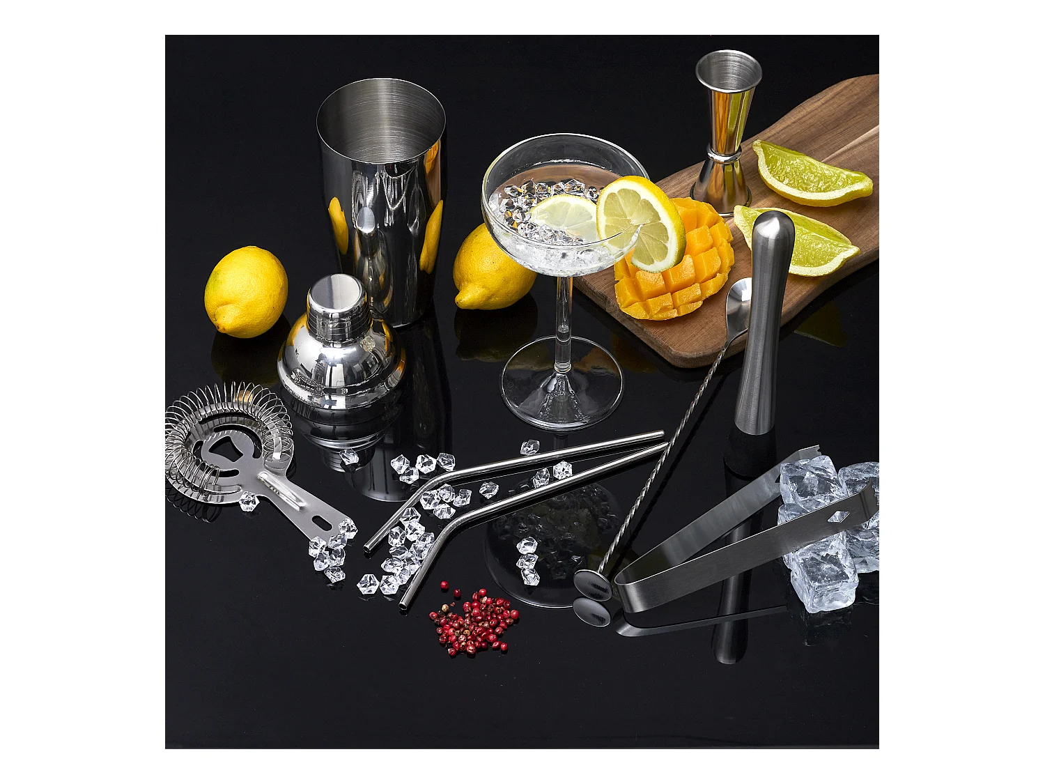 Set A Cocktail 15 Accessoires Marron, Argent, Transparent