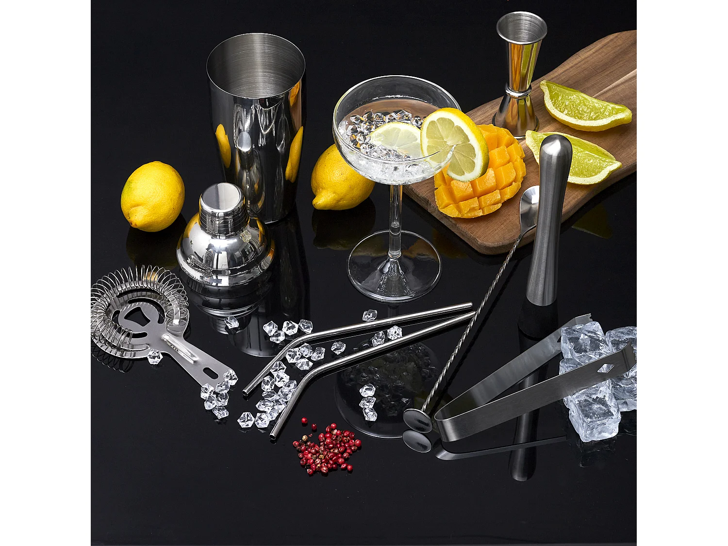 Cocktail-Set 15 Accessoires mit Kistenhalter Lounge