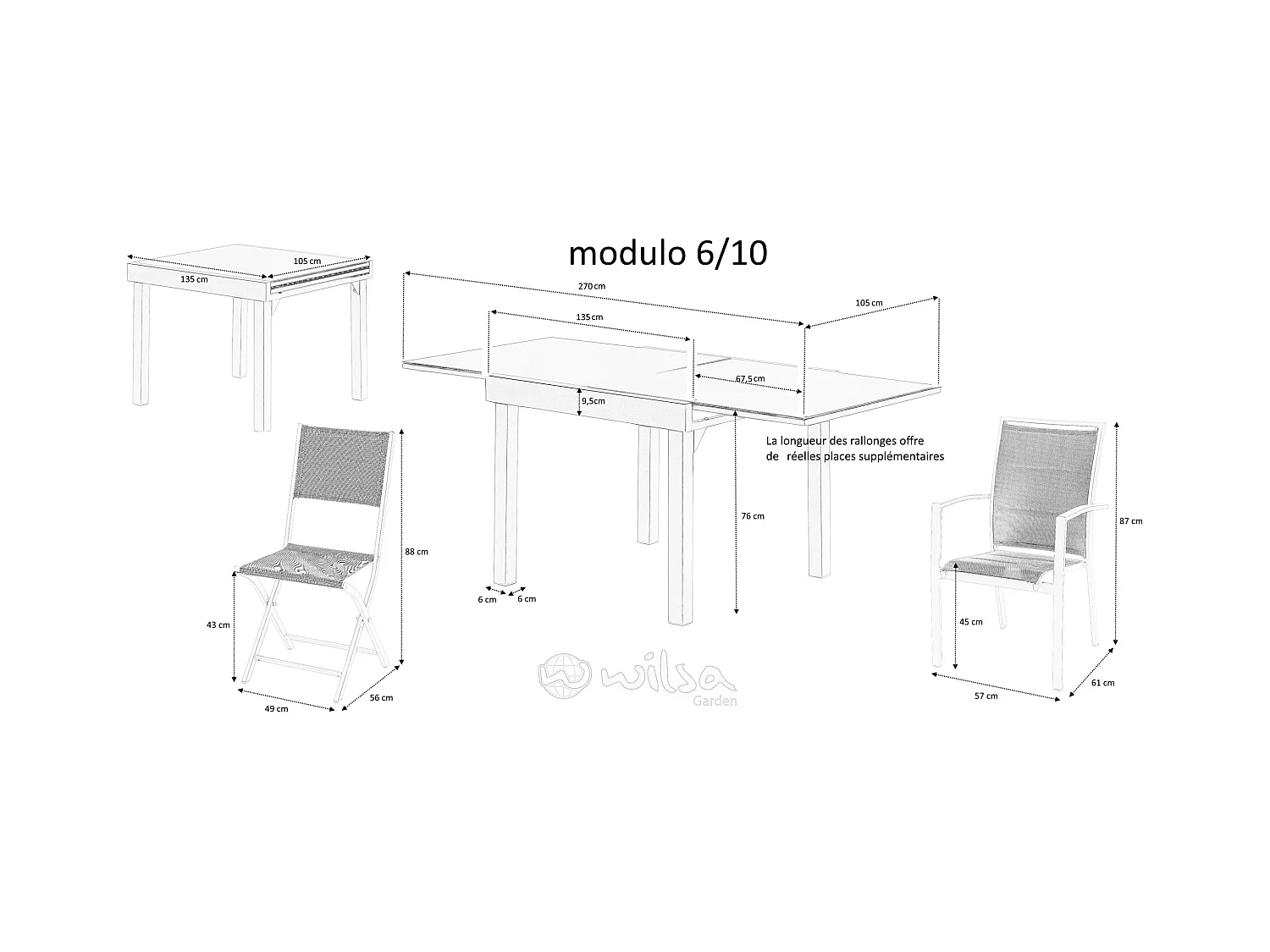 Table Modulo 6/10 personnes structure aluminium blanche, plateau en verre décors bois