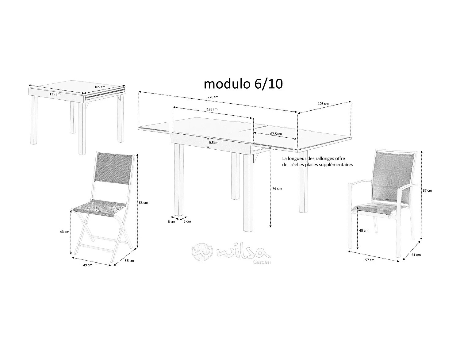 Table Modulo 6/10 personnes structure aluminium blanche, plateau en verre décors bois