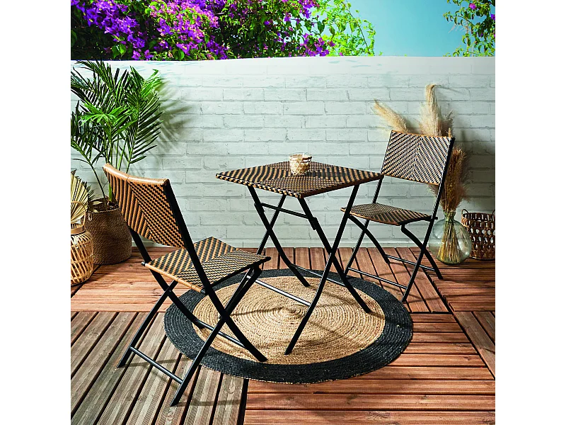 Table Pliante Tressee Noir Et Naturel Marron, Noir
