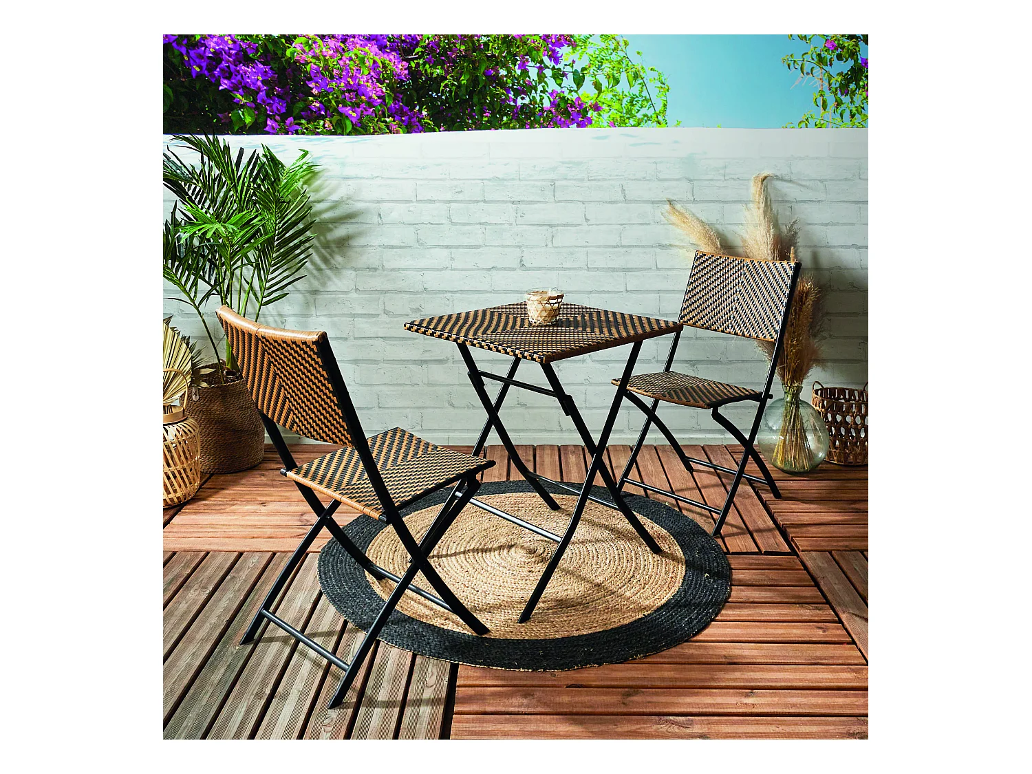 Table Pliante Tressee Noir Et Naturel Marron, Noir