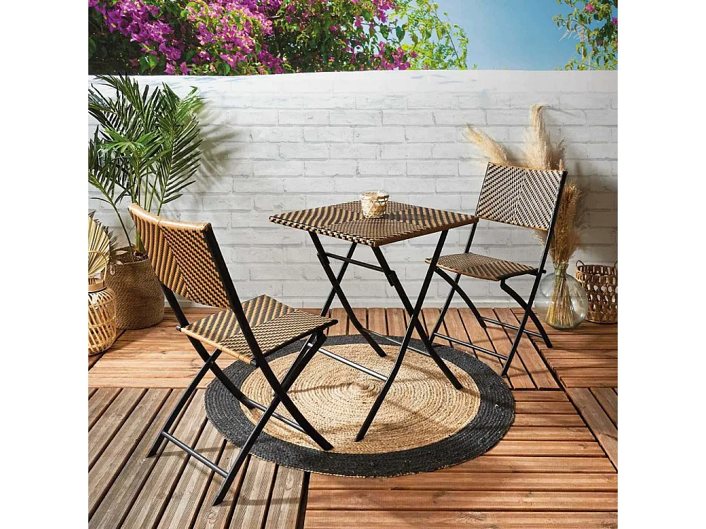 Table Pliante Tressee Noir Et Naturel Marron, Noir