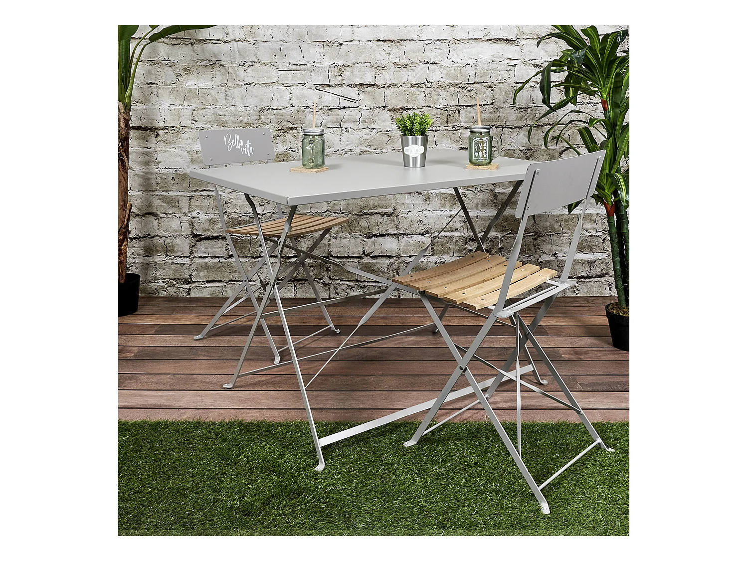 Table Repas Pliante Palerme Taupe 110x70x71cm Gris