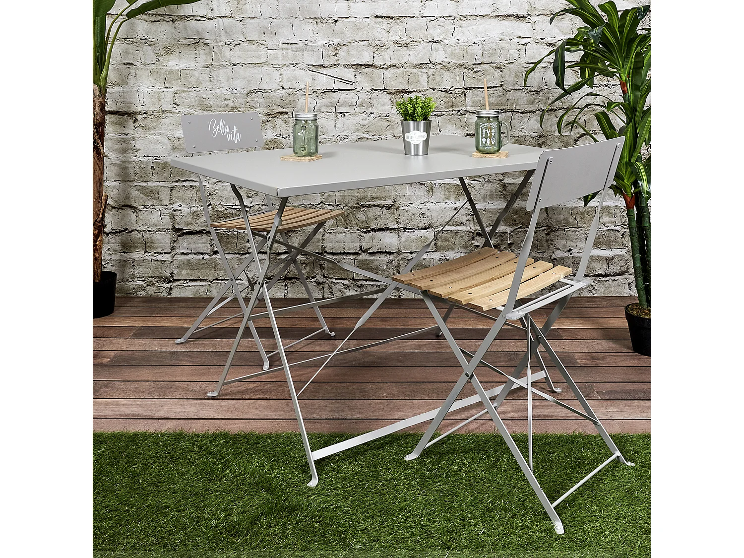 Table Repas Pliante Palerme Taupe 110x70x71cm Gris