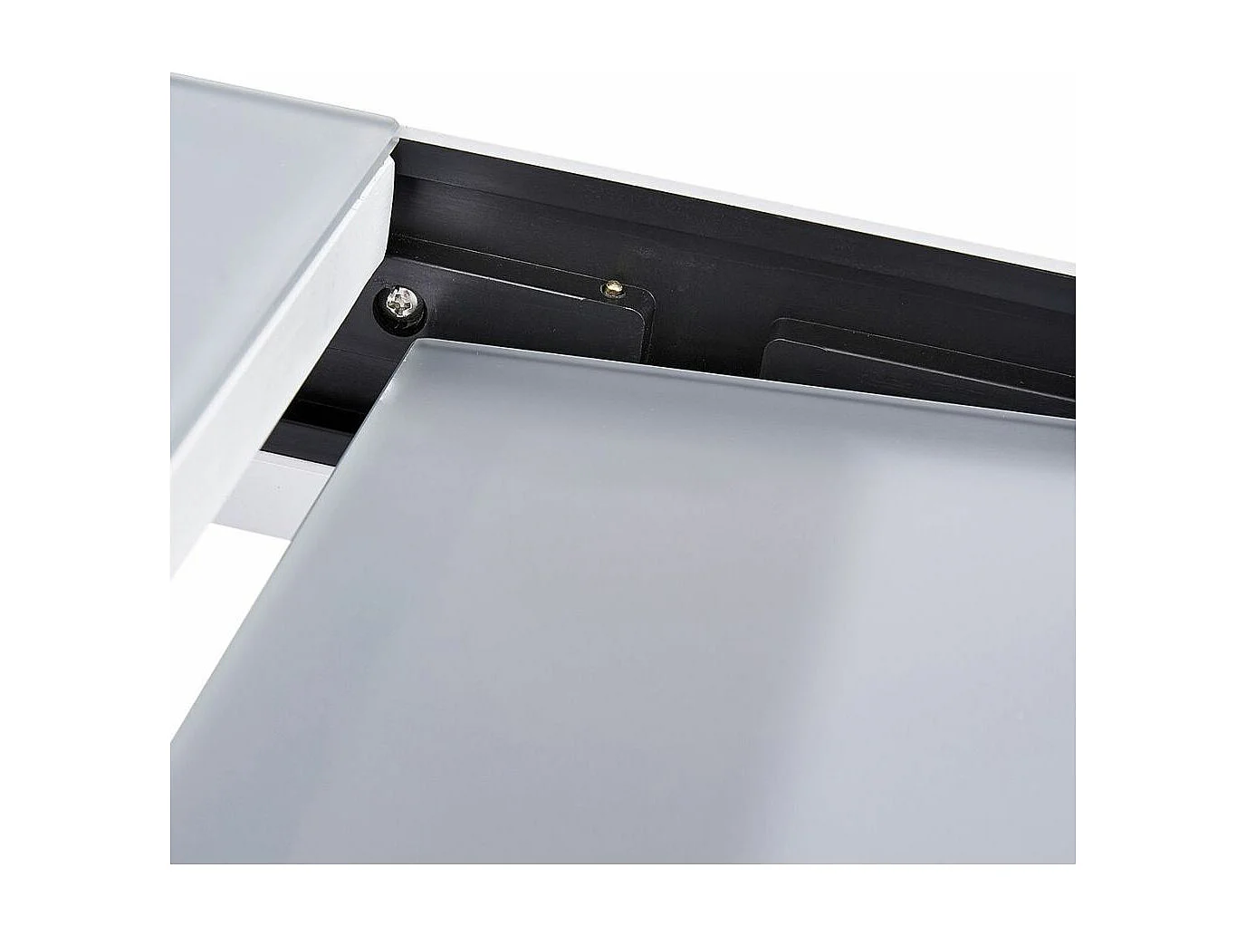 Table Modulo 6/10 personnes structure en aluminium blanche, plateau en verre coloris gris perle