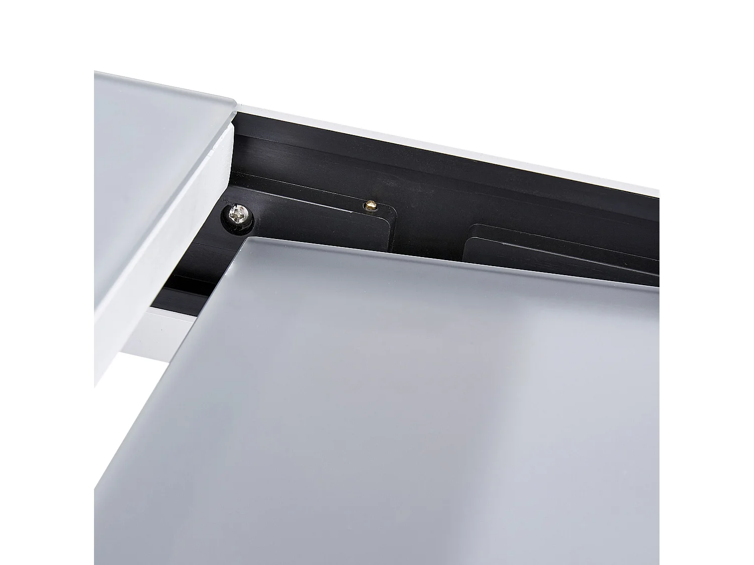 Table Modulo 6/10 personnes structure en aluminium blanche, plateau en verre coloris gris perle