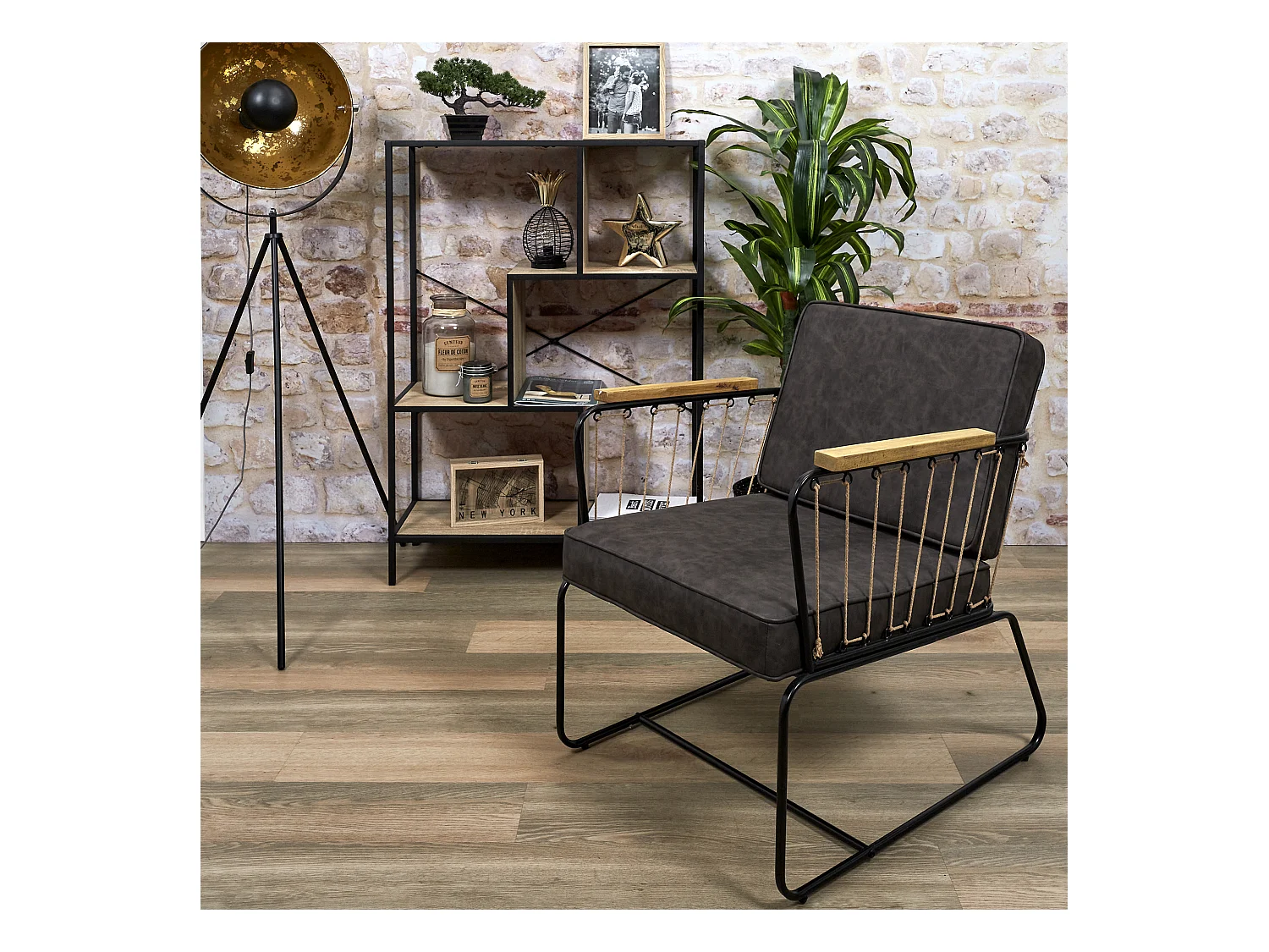 Fauteuil Benson Marron Marron, Noir