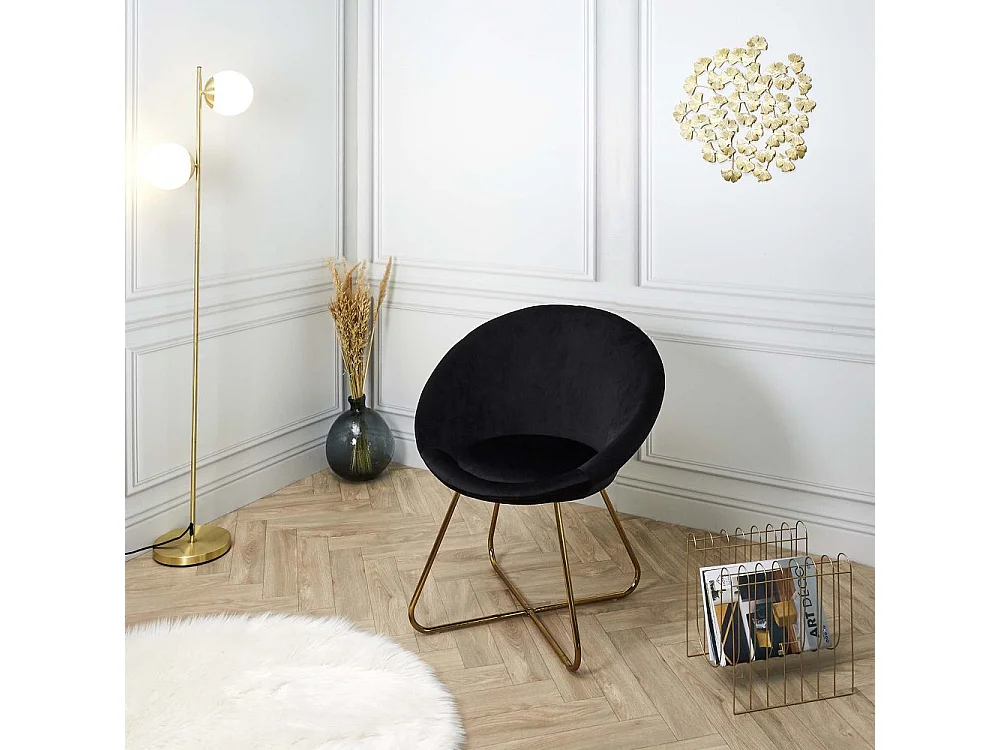 Fauteuil Design Velours "Karl" 83cm Noir