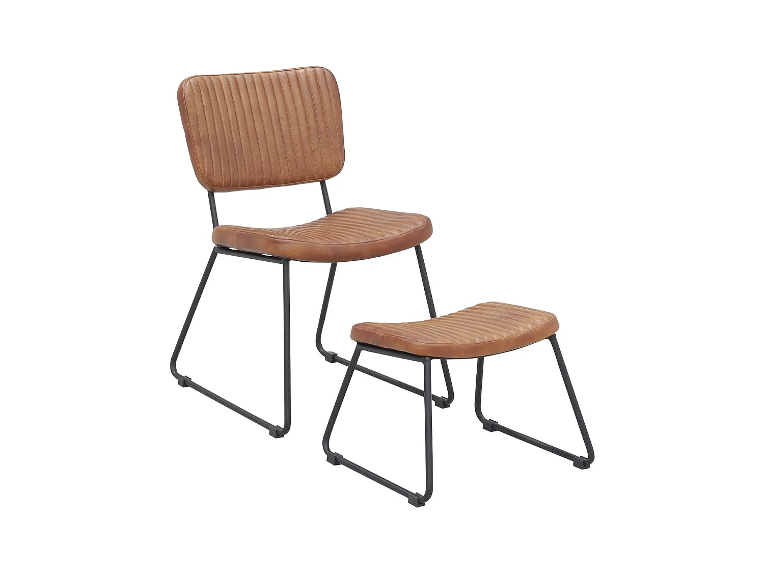 Fauteuil vintage et repose-pieds cuir de buffle