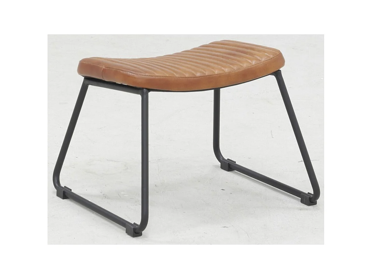 Fauteuil vintage et repose-pieds cuir de buffle