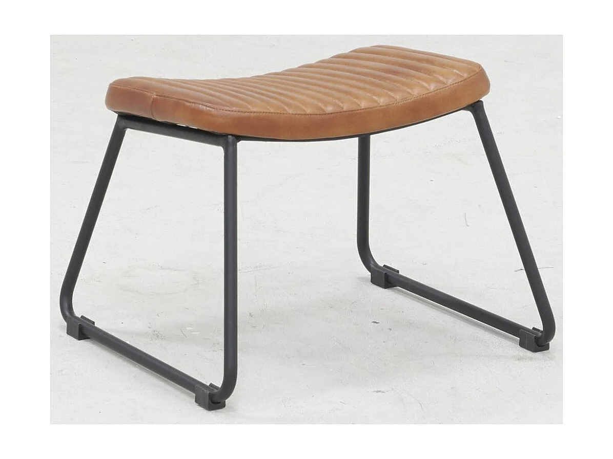 Fauteuil vintage et repose-pieds cuir de buffle