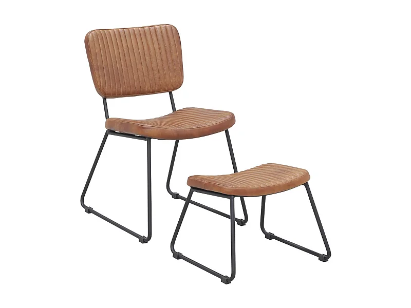 Fauteuil vintage et repose-pieds cuir de buffle