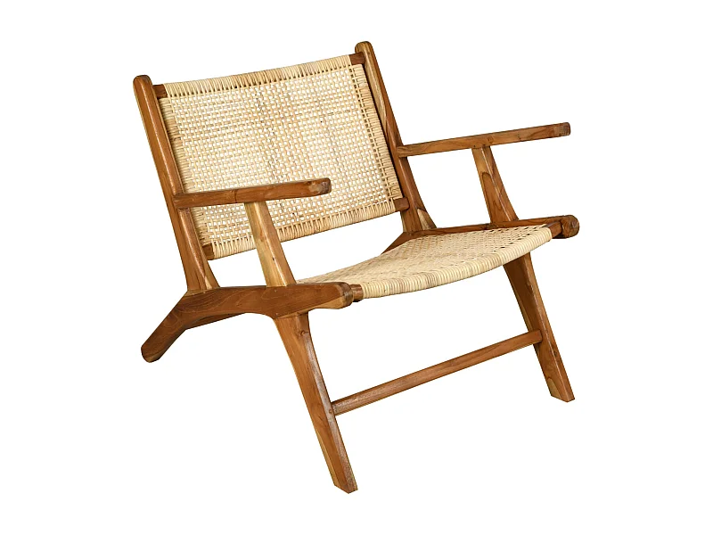 Fauteuil en teck et cannage rotin