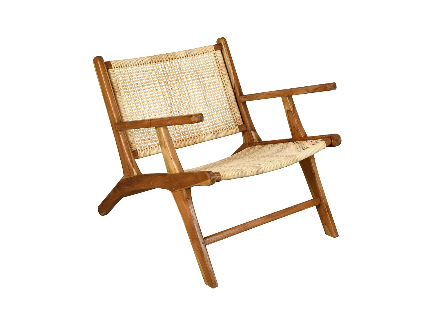 Fauteuil en teck et cannage rotin