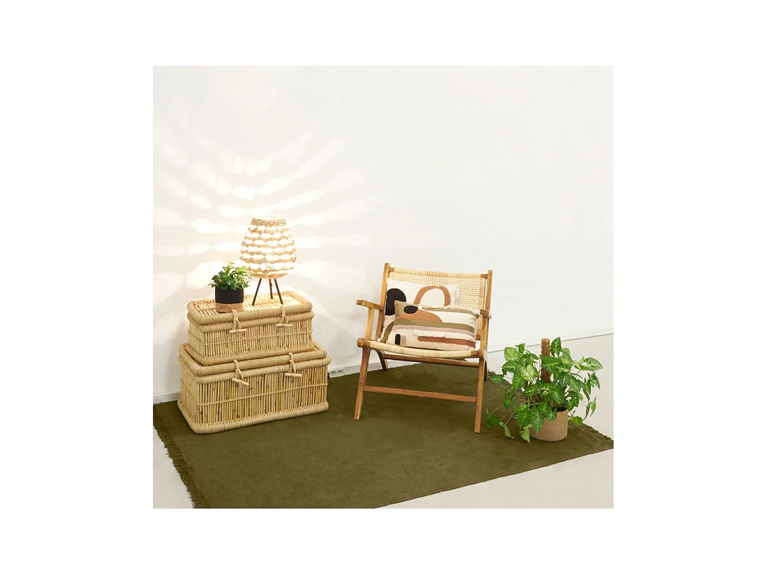 Fauteuil en teck et cannage rotin