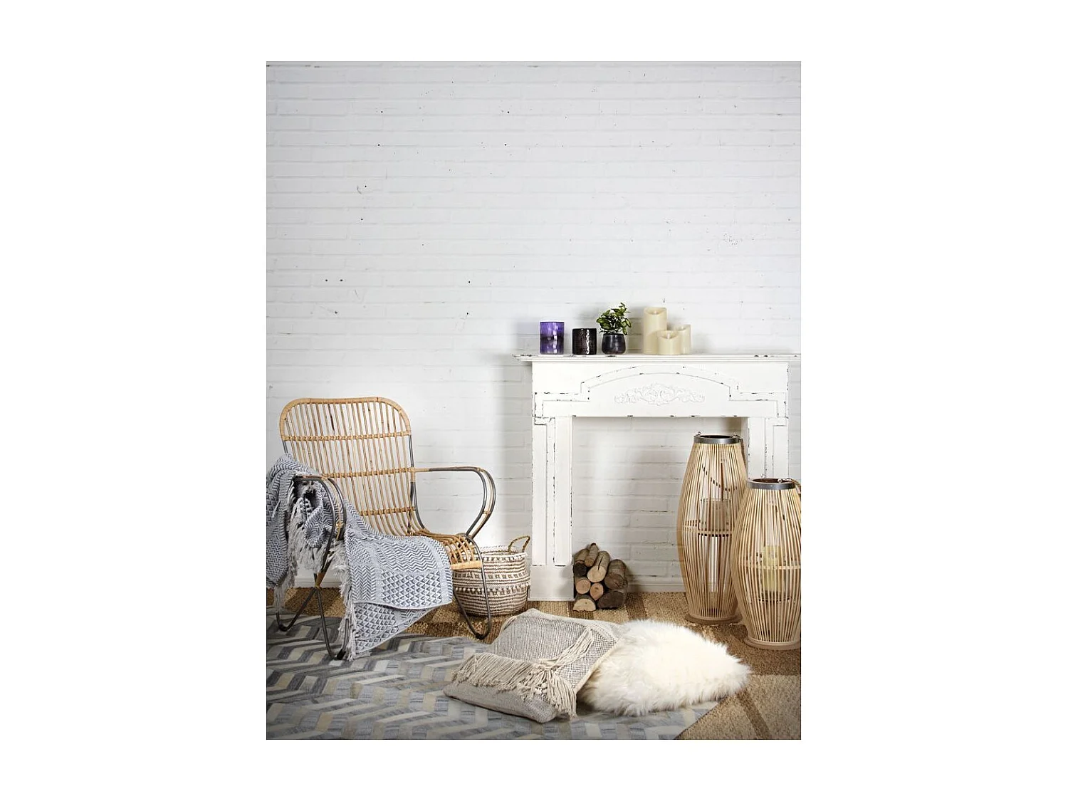 Fauteuil en métal et rotin naturel