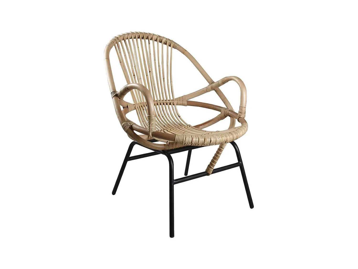 Fauteuil coquille en rotin et métal Ema