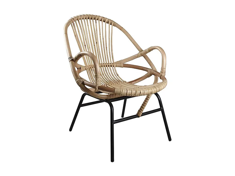 Fauteuil coquille en rotin et métal Ema