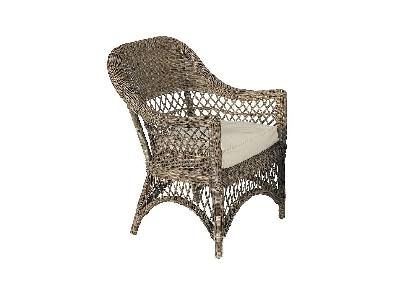 Fauteuil en rotin gris avec coussin Polo