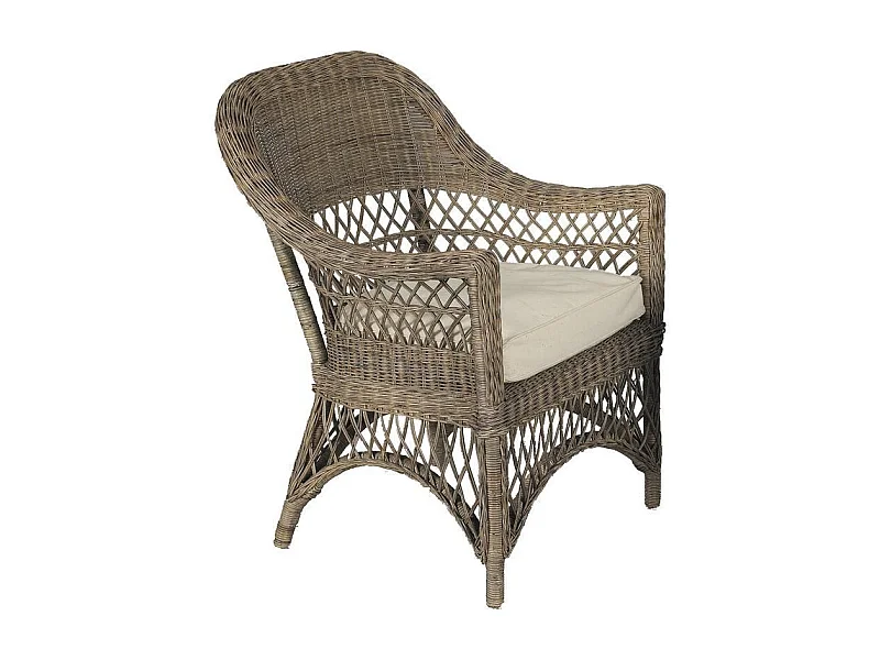 Fauteuil en rotin gris avec coussin Polo