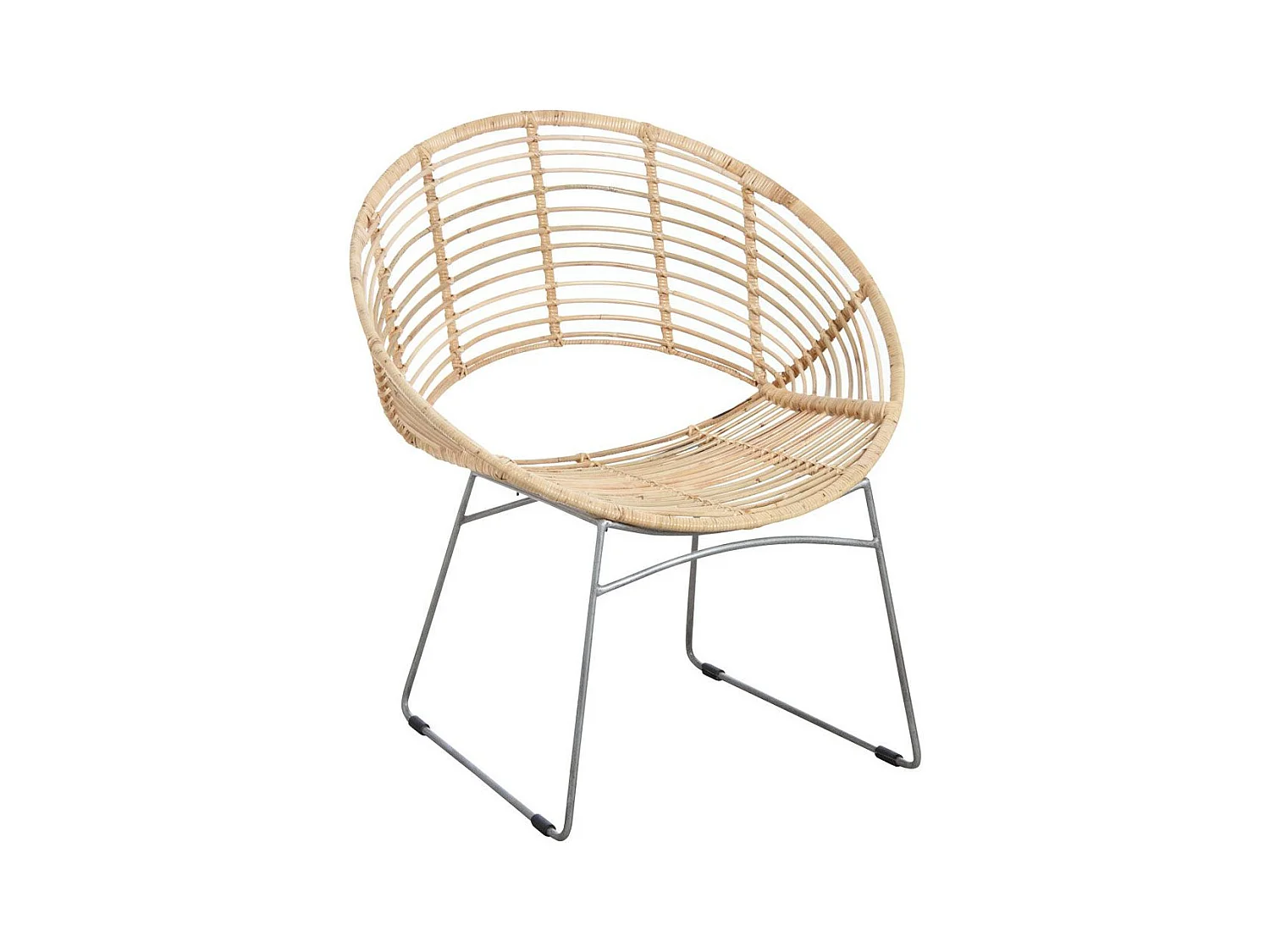 Fauteuil rond en métal et rotin naturel