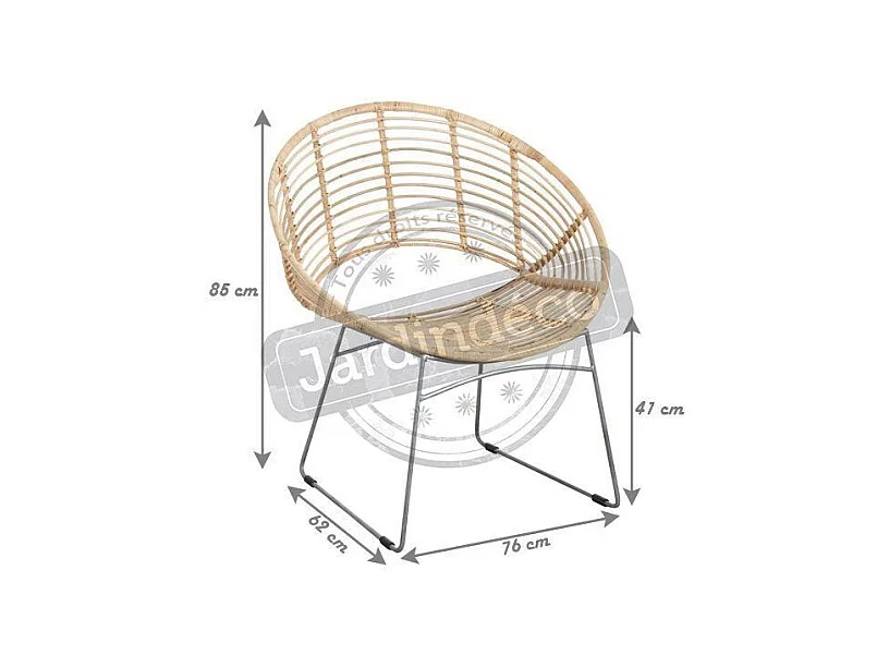 Fauteuil rond en métal et rotin naturel